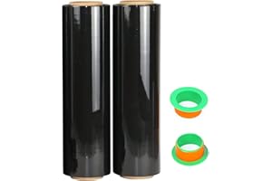 CHUANGSEED 2-Pack Black Stretch Wrap 18" x 1000 Feet 80 Gauge Industrial Strength with Plastic Handle, Plastic Pallet Supplies Durable Self-Adhering for Packing, Moving, Heavy Duty Shrink Film Rolls