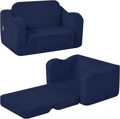 MeMoreCool Corduroy Kids Couch Sofa Folding Toddler Chair Bed Navy Blue