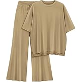 AmazingStar Womens Lounge Set 2026 Summer 2 Piece Outfits Oversized Short Sleeve Tops & Wide Leg Pant Matching Sets Clothing