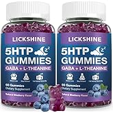 2 Pack 300MG 5-HTP GABA Sleep Supplement Gummies with 200mg L-Theanine Supplement for Brain, Mood Stabilizer and Sleep Support, Melatonin-Free, Omega 3-6-9 for Natural Zzzs, Blueberry Flavor