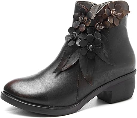 socofy vintage leather flower shoes