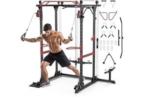 Fitness Reality Power Cage Squat Rack with Optional LAT Pulldown, Cable Crossover, 800 lb Capacity, Multi-Grip Pull-Up Bar, Adjustable Safety Bars, Strength Training for Home Gym