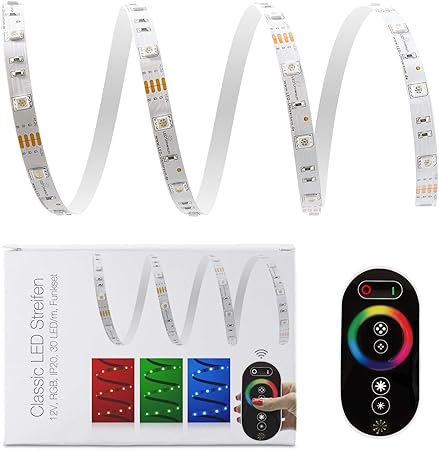 classic 12v led streifen ip20 rgb 30 led m 5050 funk set netzteil 5m amazon de beleuchtung