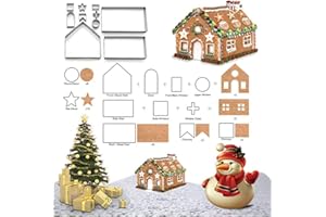 3D Christmas Gingerbread House Cookie Cutters Set, FantasyDay 10 Pcs 430 Stainless Steel Cartoon Snowflake Biscuit Cutter Pas