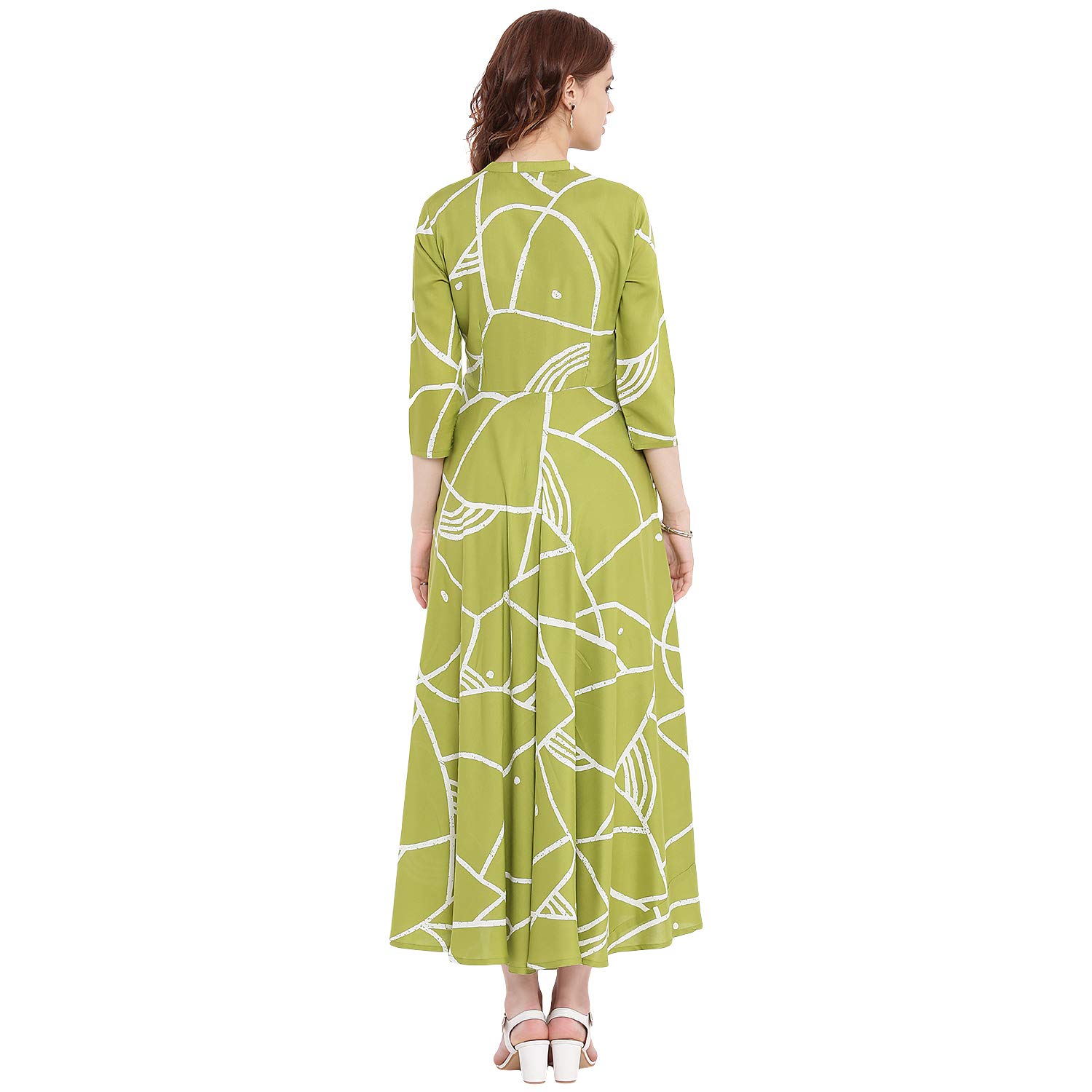 voom women's printed flared kurta (green)