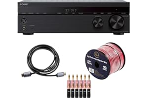 Sony STRDH590 5.2 Channel Surround Sound Home Theater Receiver: 4K HDR AV Receiver with Bluetooth, Black Bundle + H&A HDMI Cable & 100Ft 16 AWG Wire Cable + 6 Pairs Speaker Connector Banana Plugs
