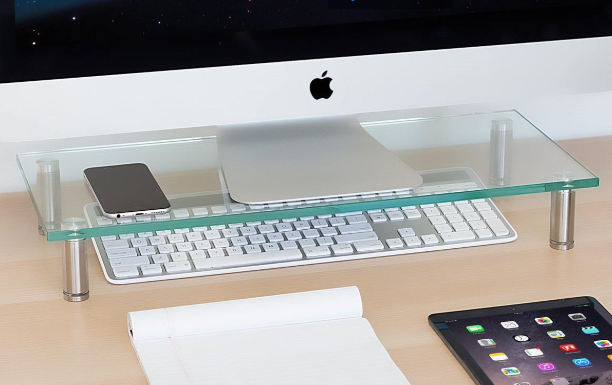 MountIt! Clear Glass Monitor Stand Computer Desktop Riser, Tempered