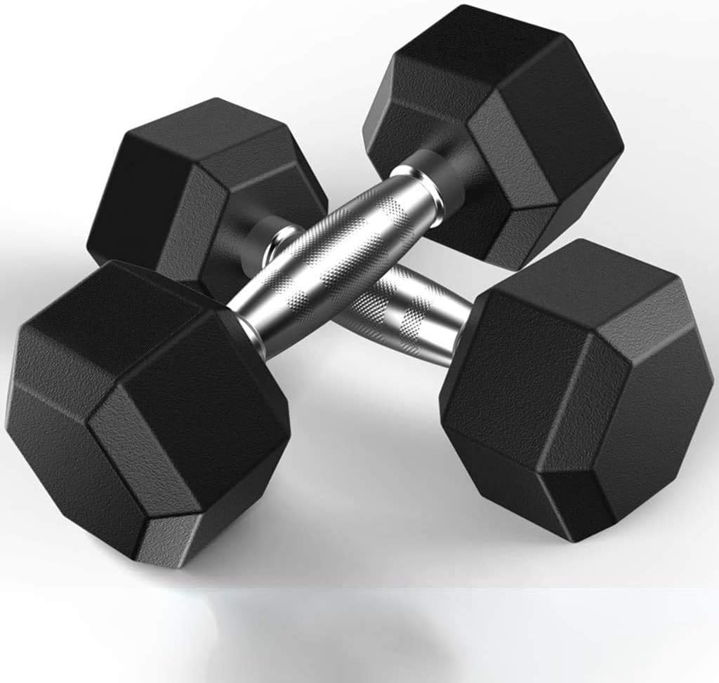 malisu 2 Pcs Barbell Hex Rubber Dumbbell with Metal Handle, Heavy Dumbbells for Muscle Toning, Strength Building, Weight Loss, Suitable for Home and Training Studio