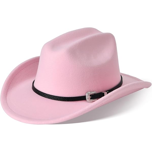 4942 Western Cowboy & Cowgirl Hat Felt Wide Brim Women Men Fedora Hats-pink Pink Rhinestone Western Cowgirl Fedora Hat One Size Wide  main image 3
