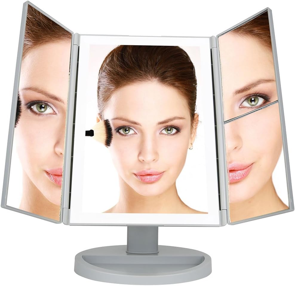 Super Bright 36 LED Makeup Mirror - Full LED Strip Around Mirror - 1x, 2x, 3x Magnification with Free 10x Suction Cup Mirror - Silver Gray