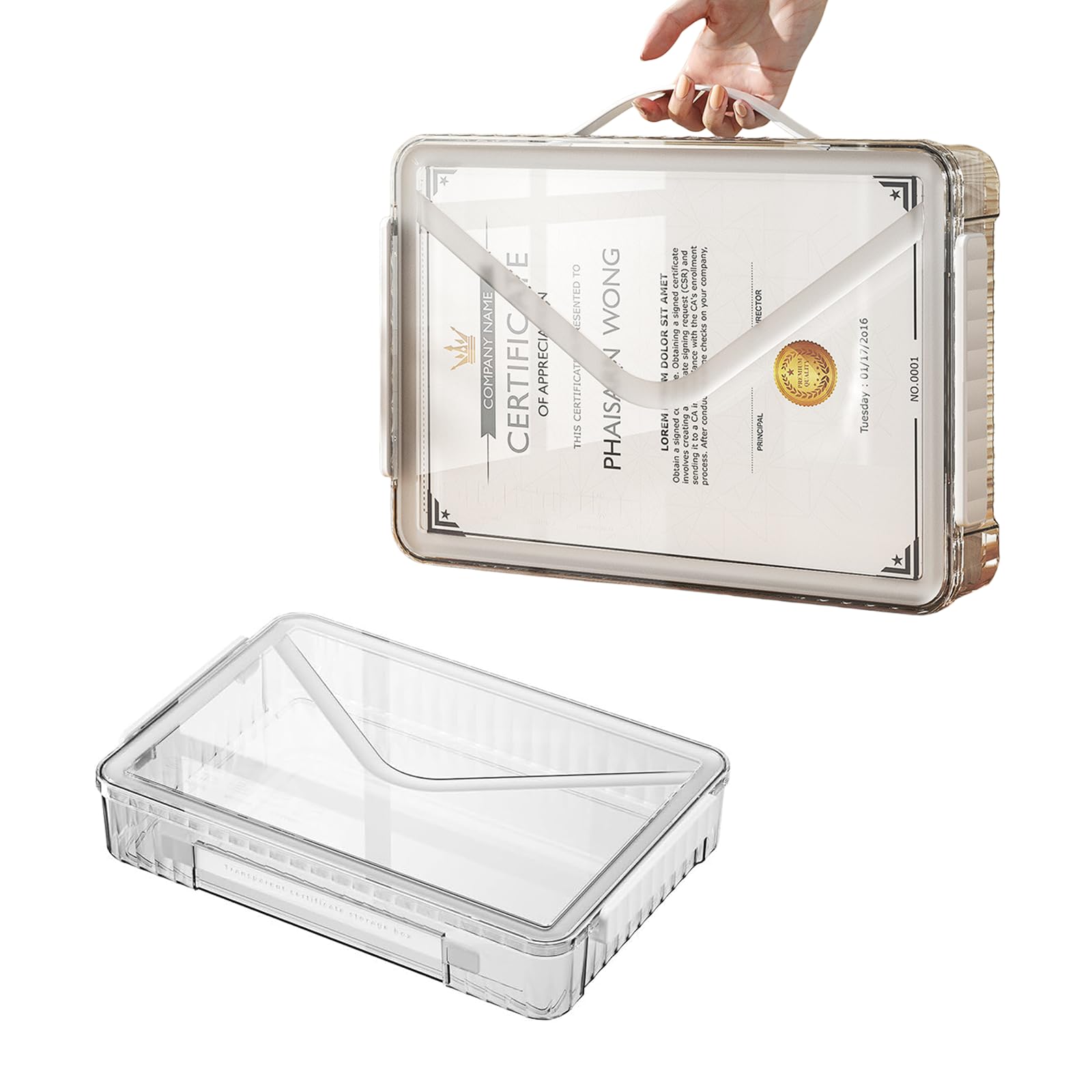 Cylogia A4 File Box Waterproof Photo Storage Boxes Project Case with Lids & Handle Document Storage Organizer Paper Magazines Files Holder for Home Office School(White Buckle)