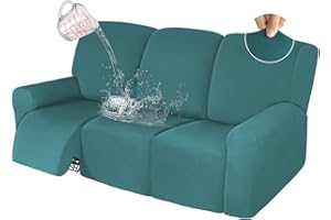 ALIECOM 8 Piece 100% Waterproof Recliner Couch Covers for Reclining Couches 3 Seat Stretch Washable Reclining Sofa Cover for 3 Cushion Couch Slipcover Set Furniture Protector (Peacock Blue, 3 Seat)