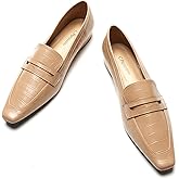 C.Paravano Penny Loafers for Women, Slip-ons Comfortable Dressy Formal Dress Square Toe Flats Loafer Shoes for Business Casual Wear(C-Camel,Size 11)