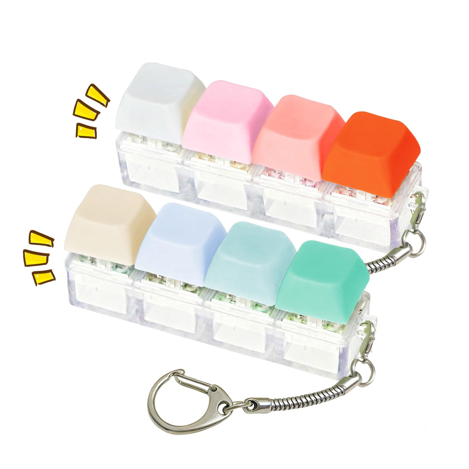 2Pcs Keyboard Fidget Toys 4 Button Finger Keyboard Keychain Keyboard Clicker Stress Relief for Kids Adult Fidget Toys Funny Fidget Keyring for Office School(No Light) (Green+Orange) — image 1