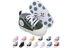 ORAWU Newborn Baby Girls Boys Canvas Shoes Infant Soft Sole Slip On First Walkers Sneaker Toddler Flat Loafers High Top Crib Denim Unisex Moccasins Shoe