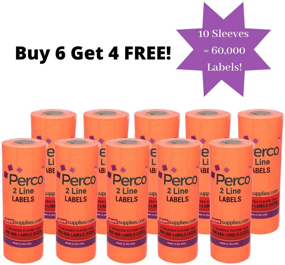 White Labels for Perco 2 Line Labeler Gun - 1 Sleeve, 6, 000 Labels- with Bonus Ink Roll : Office Products