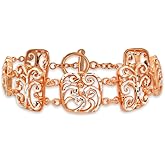 Hoops & Loops Two-Tone Yellow or Rose Gold Flashed Sterling Silver Filigree Swirl Diamond-Cut Link Bracelet