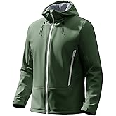 Runcati Mens Softshell Jacket Fleece Lined Windbreaker Color Block Rain Coat Waterproof Hooded Jackets for Hiking