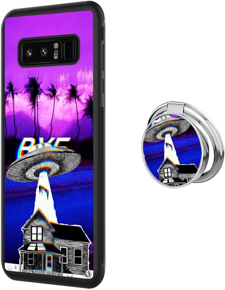 Samsung Galaxy Note 8 Case with Holder Ring Alien Abduction Soft Black TPU Rubber and PC Anti-Slip Grip Cover Case, Shockproof Defend Protective Phone Case for Samsung Galaxy Note 8