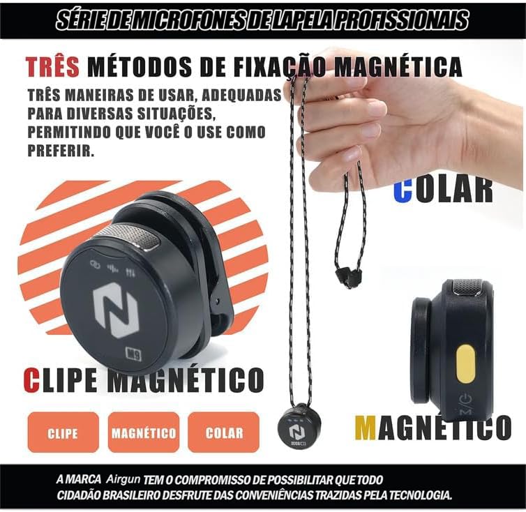 Microfone Lapela Sem Fio Magnético Completo m9 Max para YouTube, TikTok, Podcast e Vlogs