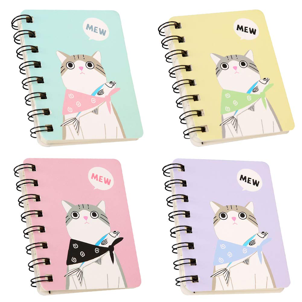 XYDZ 4 Pcs Mini Notebook Notebook, Spiral Notebook, Small Portable Pocket Notebook with Cute Cat Cartoon Pattern