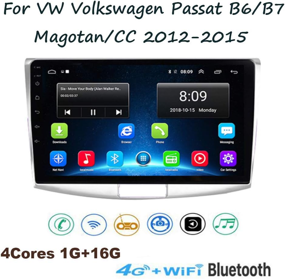 Yuahwyehe Touch Screen Car Player Radio Stereo GPS Navigation Stereo 9 Inches Touch Display for VW Volkswagen Passat B6/B7 Magotan/CC 2012-2015,Rear View Camera, Steering Wheel Control,4cores,1G+16G