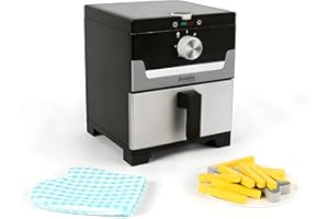 Joyano 15-PCs Wooden Air Fryer/18-PCs Pressure Cooker Playset for Kids Pretend Cooking Toy with Food Accessories Utensils Montessori Kitchen Role Play (Air Fryer)