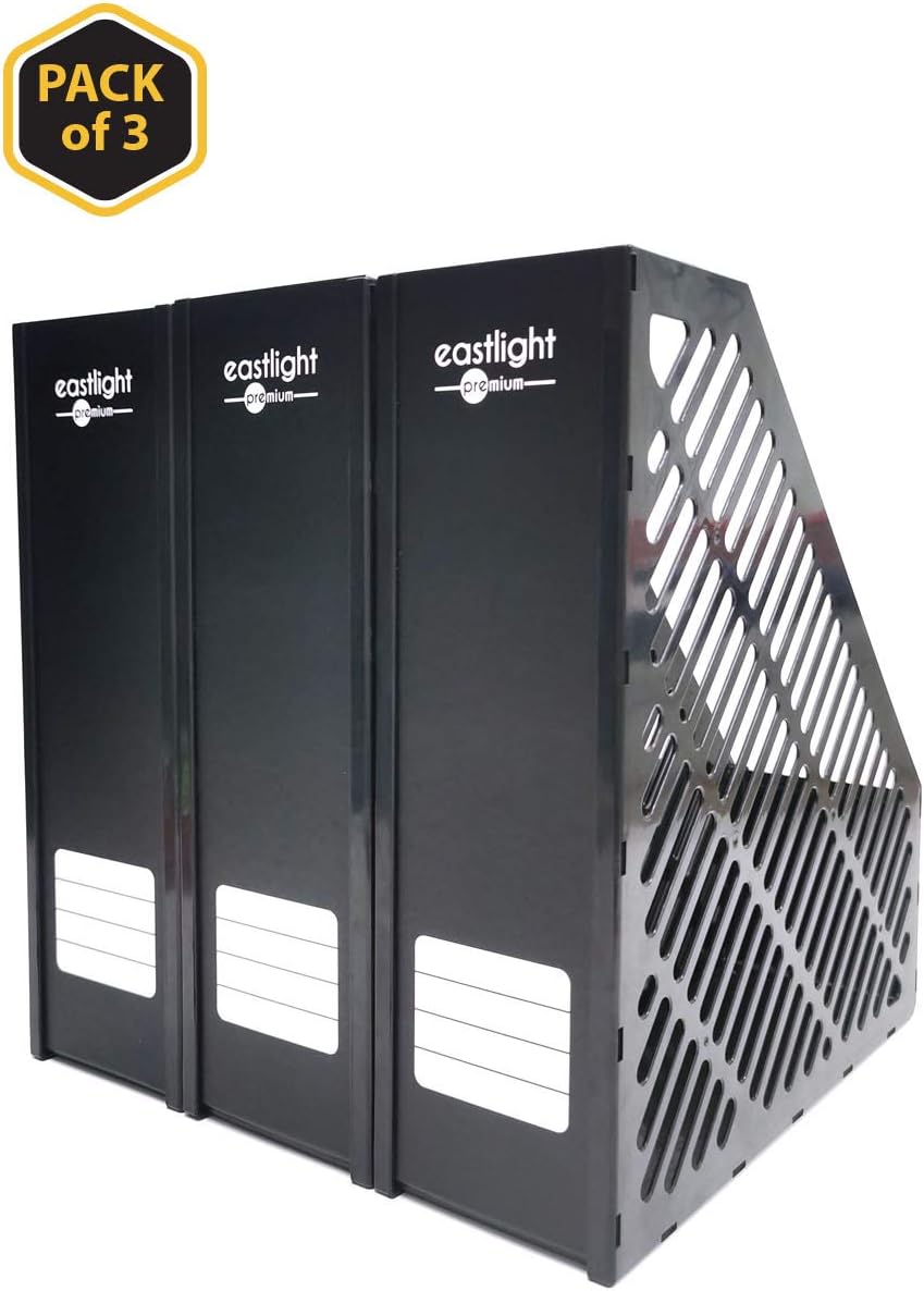 EASTLIGHT Pack of 3 Plastic Magazine Holders, Document File Folder Organizer for School Office Organization (Black) - Image 5