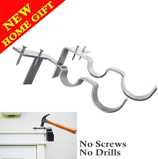 Amazon Com Double Curtain Rod Holders Brackets Set Tap Right Into