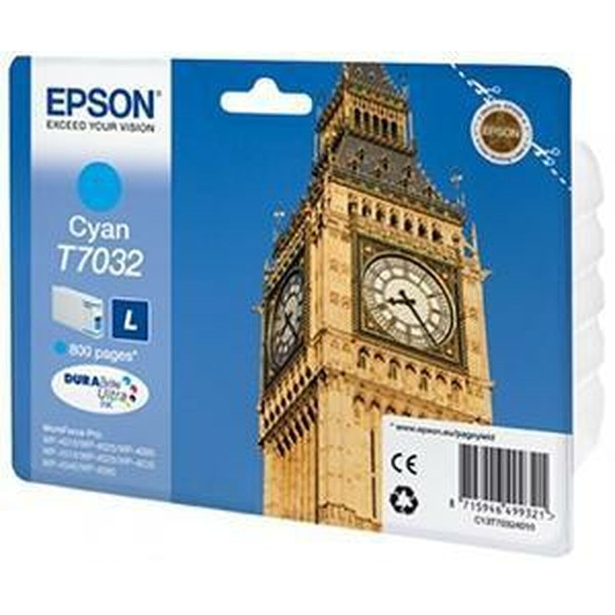 Epson T7032 Big Ben Cyan Genuine, Ink Cartridge DuraBrite Ultra