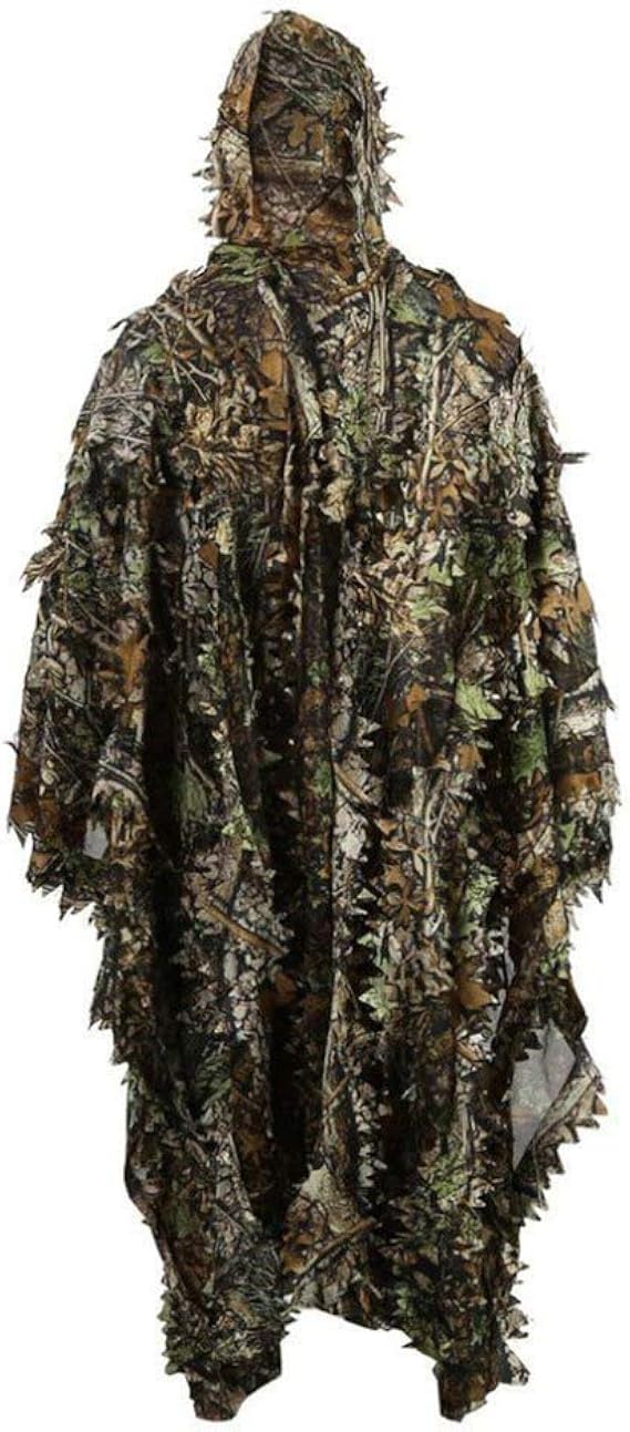 HYFAN Ghillie Suit Poncho Outdoor 3D Blätter Camouflage Camo Cape