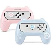 GeekShare Grips for Nintendo Switch Joy Con, Ergonomic Design Controller Grip Kit for Switch and OLED Joy Con with 2 Thumb Grip Caps - Pink & Blue