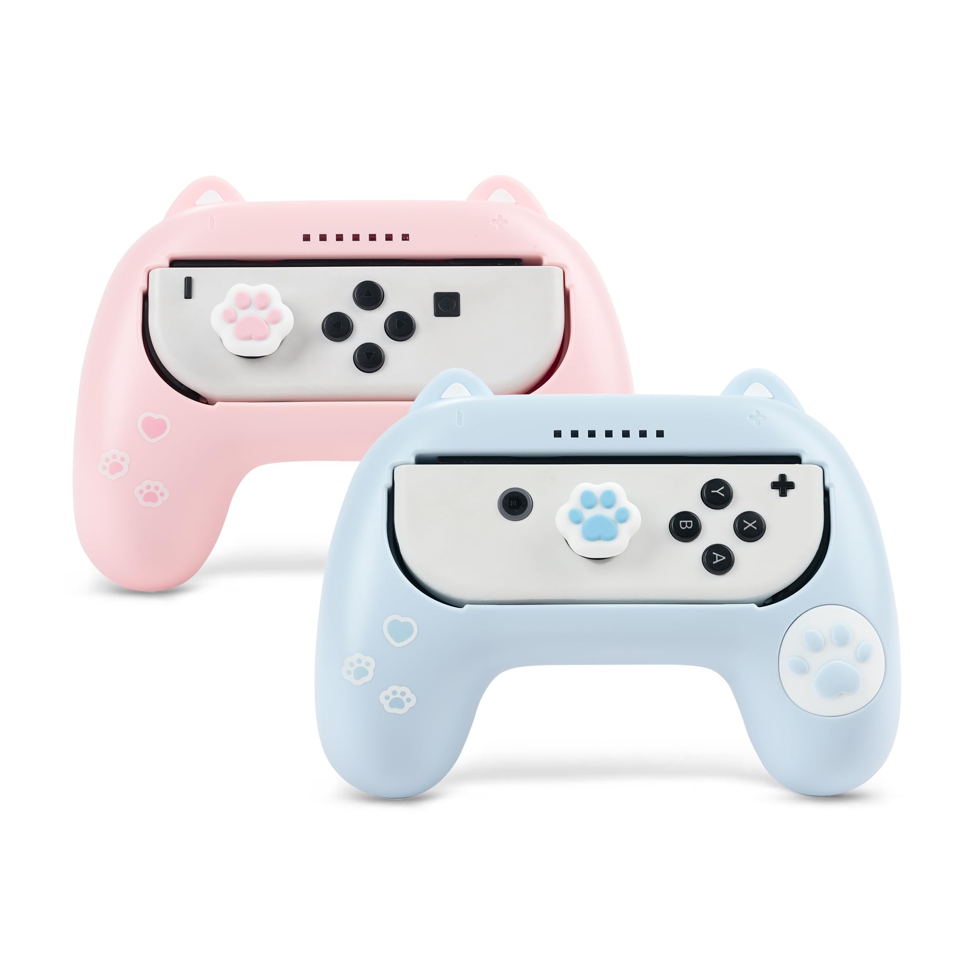 Photo 1 of GeekShare Grips for Nintendo Switch Joy Con, Ergonomic Design Controller Grip Kit for Switch and OLED Joy Con with 2 Thumb Grip Caps - Pink & Blue