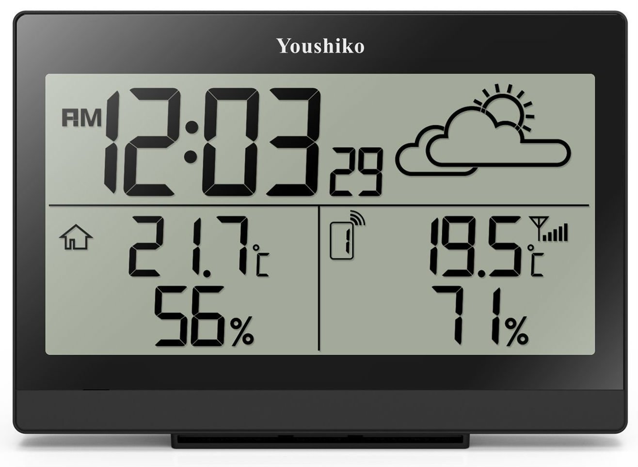 Youshiko Wireless Weather Station 2026 UK Version Premium Quality Clear Display, with Radio Controlled Clock, Indoor Outdoor Temperature Thermometer, Humidity Ice Alert, Easy-to-Read Display