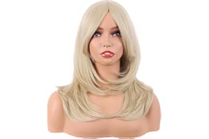 MapofBeauty 20 Inch/50 cm Long Layered With Bangs Straight Synthetic fiber Shoulder Length Hair for Daily Use or Party Wig (Blonde)