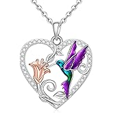 Fenthring Hummingbird Necklace for Women Sterling Silver 925 Blue Purple Hummingbird Pendant Necklace Bird Jewelry Memorial Christmas Gifts