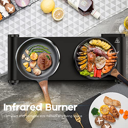 Cusimax Portable Electric Stove, 1800W Infrared Double Burner Heatup In Seconds, 7 Inch Ceramic
