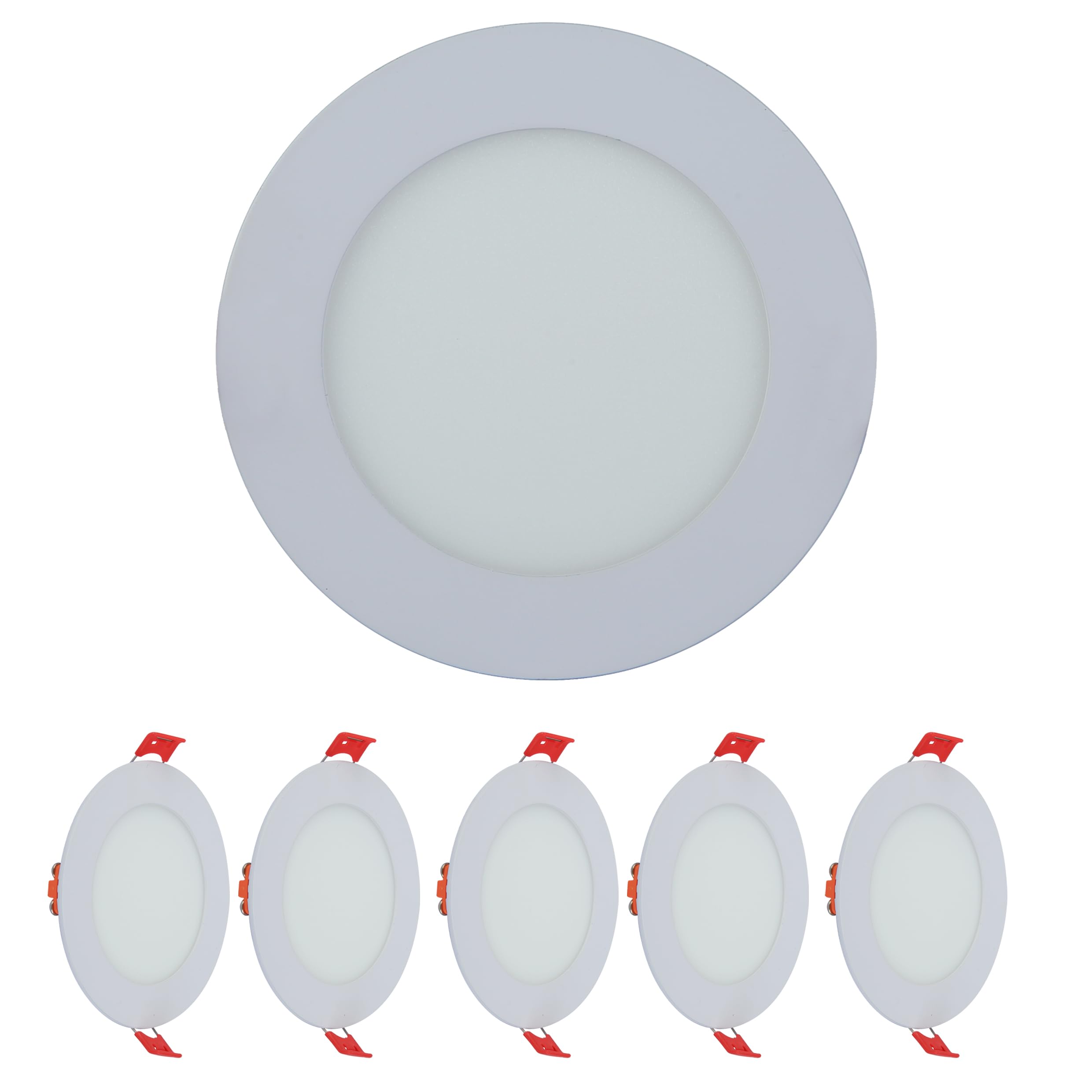TEKLED LED Round Recessed Ceiling Light | Flat Panel Ultra Slim 120mm Downlight | 6W 400LM | for Home Kitchen Office Shop Industrial Use | 3000K Warm White | 5-Pack [Energy Class G]