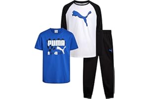 PUMA Boys Sweatpants Set - 3 Piece Fleece Pullover Long Sleeve Shirts Boys TShirt and Jogger Pants Kids Activewear Set (8-16)
