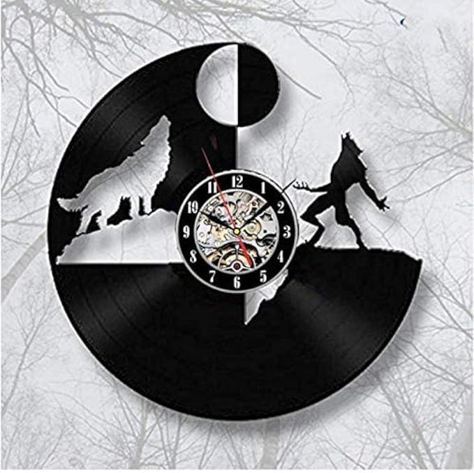 LucaSng Vinyl Wall Clock Wolf Figurine Gift Design Art Fashion 12 Inch