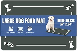 Plentio Large Pet Food Mat, 24" x 16", Absorbent Dog Mat for Food and Water, Pet Placemats for Cat and Dog Water Bowl, Non-Slip Dog Food Mat, Dog Feeding Mat to Protect Your Floors, Gray