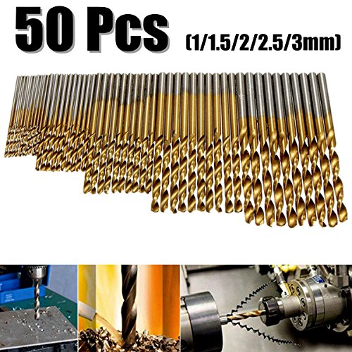 50Pcs Twist Drill Bit Set, Drillpro HSS Shank, Titanium Coated High Speed Steel, Mini Drill Bit, Micro Precision 1/1.5/2/2.5/3mm, Perfect for Wood, Plastic, Steel and Aluminum Alloy