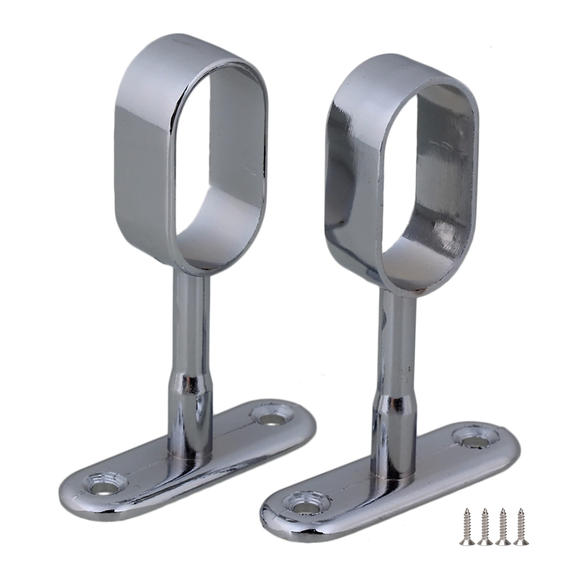 BQLZR 16mm Silver Zinc Alloy Chrome Plated Oval Wardrobe Closet Rod Middle Support Bracket Hanging Pass Pack of 2