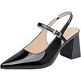 OtpyNik Black Pumps Shoes for Women, Slingback Chunky Heels Closed Pointed Toe Comfortable Low Block Heels Work Pumps Black 8.5