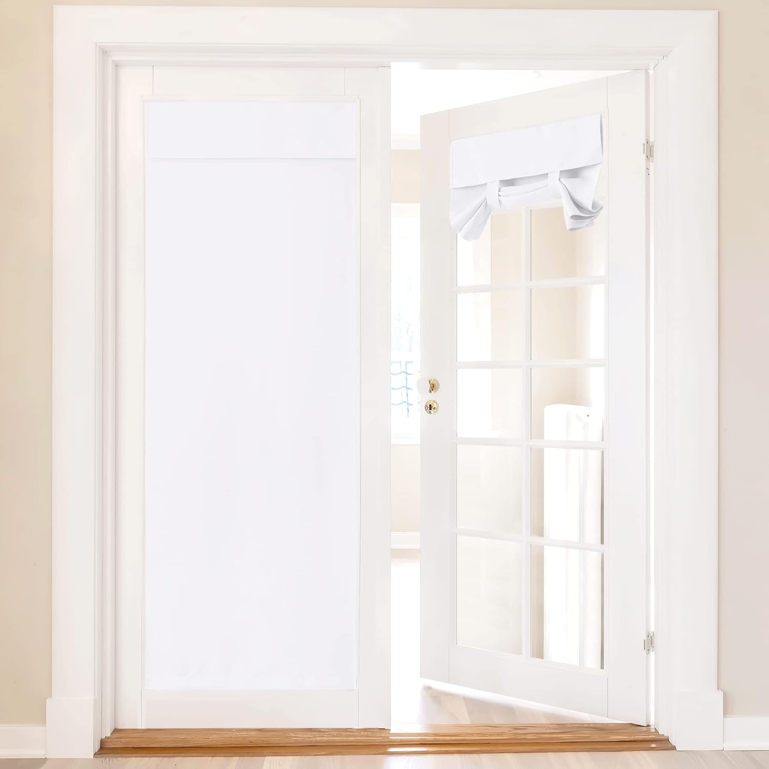 Outdoor Curtains - NICETOWN Glass Door Curtain, Window Treatment Panel Solid Energy Efficient French Gliding Door Cover for Classroom Kitchen Patio Door, 36 x 80 inches, Pure White, Single Piece