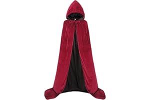 Oumbivil Hooded Cape Reversible Cloak Velvet Satin Halloween Christmas Cosplay Costumes