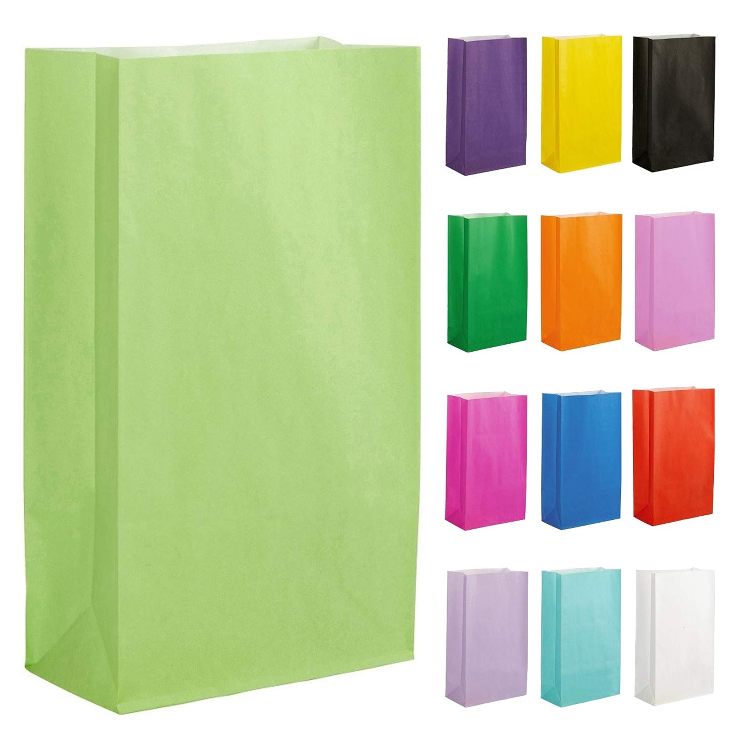 Thepaperbagstore 40 Light Green Paper Party Bags - 14x24.5x7cm - Colourful Paper Gift Bags for Kids and Adults Parties, Birthdays, Weddings, Baby Showers, Hen Parties and Sweets