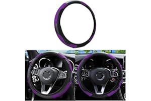 FEKEY&JF Car Steering Wheel Cover, Universal Microfiber PU Leather Elastic 15 inch Stitching Color Anti-Slip Steering Wheel Protector, Car Interior Protection Accessories for Men Women (Black/Purple)