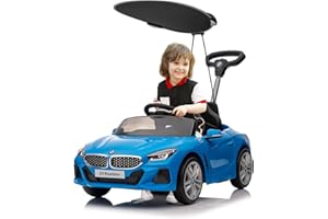 Voupou Kids' Push Ride-Ons Push Ride-on Car for Toddlers, Licensed BMW Z4 Toddler Push Car with Canopy,Adjustable Push Rod/Horn Music/Silent Wheel, Push Car for Baby(Blue)