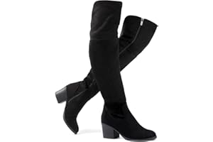 katliu Women's Knee High Boots Suede Chunky Heel Dressy Boots Over the Knee Boots Side Zipper Winter Long Boot